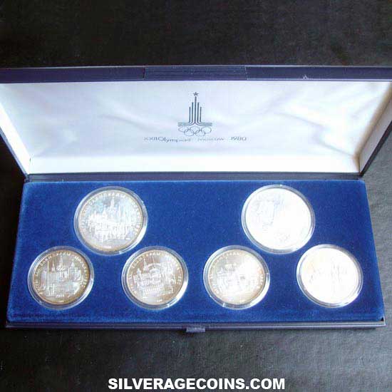 Russia XXII Summer Olympics Moscow 1980 Silver Box Set Open