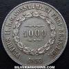 Pedro II Brazilian Silver 1000 Reis (Obverse)