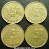 Lot of 4 Different Dates Belgian 5 Francs (French) (Reverse)