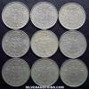 Lot of 9 Different Dates Belgian 5 Francs (Dutch, coin) (Obverse)