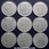 Lot of 9 Different Dates Belgian 5 Francs (Dutch, coin) (Reverse)