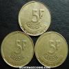 Lot of 3 Different Dates Belgian 5 Francs (Dutch) (Reverse)