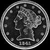 5 Dólares de Oro "Coronet Head Half Eagle" Estadounidenses (sin lema) (Anverso)