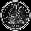 Cuarto Dólar de Plata "Seated Liberty" Estadounidense (Anverso)
