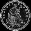 Cuarto Dólar de Plata "Seated Liberty" Estadounidense (rayos) (Anverso)