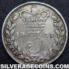Victoria British Silver "Young Head' Threepence (Reverse)