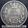 Victoria British Silver "Young Head" Sixpence (Reverse)
