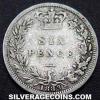 Victoria British Silver "Young Head" Sixpence (Reverse)