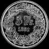 Swiss Silver 5 Francs (sitting Helvetia) (Reverse)