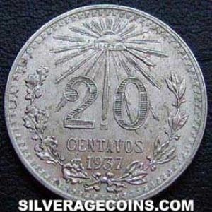 1937 Mexican Silver 20 Centavos (Reverse)