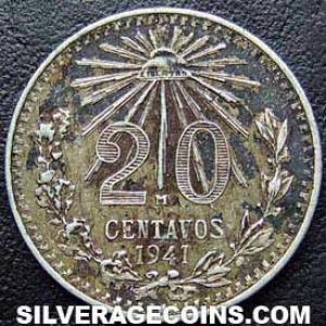 1941 Mexican Silver 20 Centavos (Reverse)