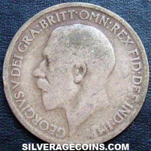 1920 George V British Bronze Half Penny (Obverse)