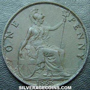 1896 Victoria British Bronze "Widow Head" Penny (Reverse)