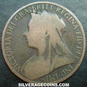 1897 Victoria British Bronze "Widow Head" Penny (Obverse)