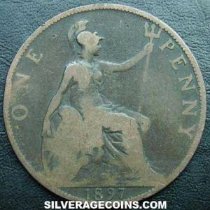 1897 Victoria British Bronze "Widow Head" Penny (Reverse)