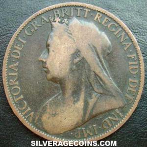 1898 Victoria British Bronze "Widow Head" Penny (Obverse)