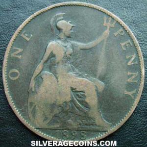 1898 Victoria British Bronze "Widow Head" Penny (Reverse)