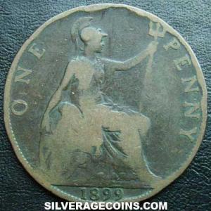 1899 Victoria British Bronze "Widow Head" Penny (Reverse)