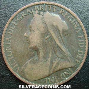 1900 Victoria British Bronze "Widow Head" Penny (Obverse)