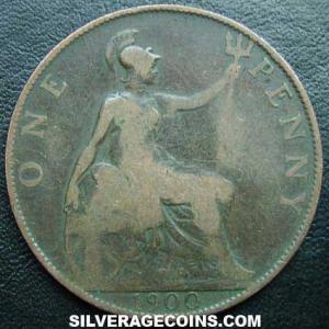 1900 Victoria British Bronze "Widow Head" Penny (Reverse)