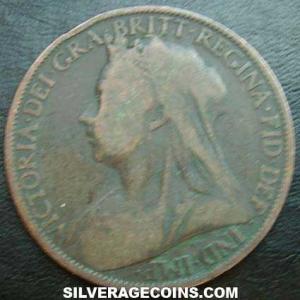 1901 Victoria British Bronze "Widow Head" Penny (Obverse)