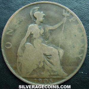 1905 Edward VII British Bronze Penny (Reverse)