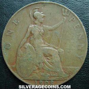 1908 Edward VII British Bronze Penny (Reverse)