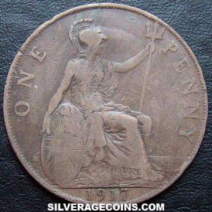 1917 George V British Bronze Penny (Reverse)