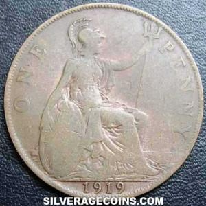 1919 George V British Bronze Penny (Reverse)