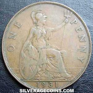 1931 George V British Bronze Penny (Reverse)