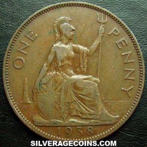 Penique de Bronce Británico de Jorge VI 1938 (Reverso)