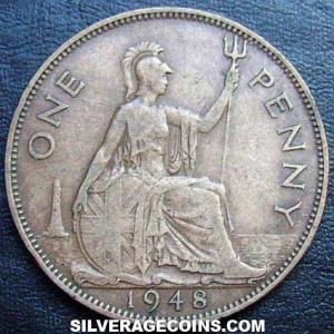 Penique de Bronce Británico de Jorge VI 1948 (Reverso)