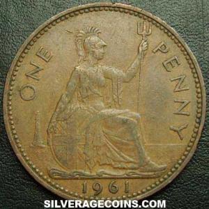 1961 Elizabeth II British Bronze Penny (Reverse)