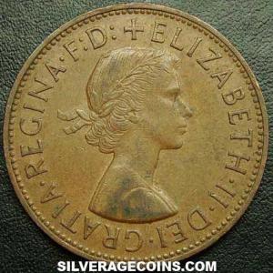 1962 Elizabeth II British Bronze Penny (Obverse)