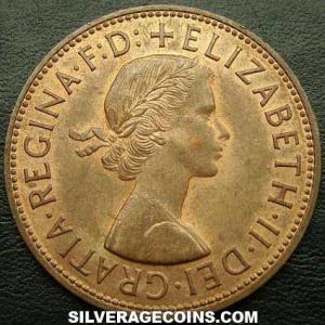 1966 Elizabeth II British Bronze Penny (Obverse)
