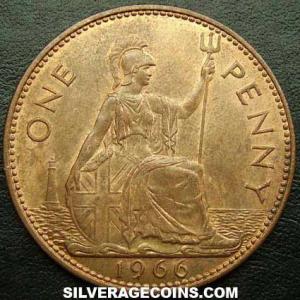1966 Elizabeth II British Bronze Penny (Reverse)