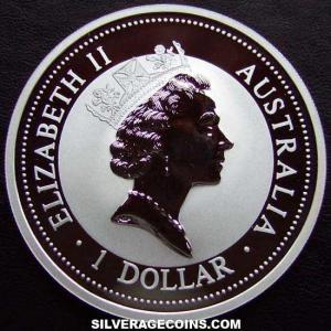 1996 Elizabeth II Australian Dollar 1 Ounce Silver Kookaburra (Obverse)