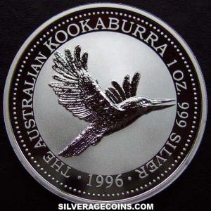 1996 Elizabeth II Australian Dollar 1 Ounce Silver Kookaburra (Reverse)