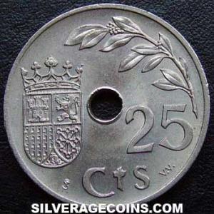 1937 Civil War Spanish 25 Cents (Nationalist) (Reverse)