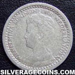 1921 Wilhelmina I Dutch Silver 10 Cents (Obverse)