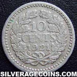 1921 Wilhelmina I Dutch Silver 10 Cents (Reverse)
