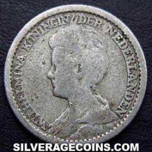 1916 Wilhelmina I Dutch Silver 25 Cents (Obverse)