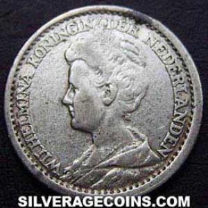 1919 Wilhelmina I Dutch Silver 25 Cents (Obverse)