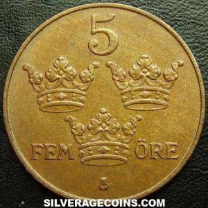 1934 Gustav V Swedish Bronze 5 Öre (Reverse)