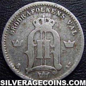 1876 ST Oscar II Swedish Silver 25 Öre (Obverse)
