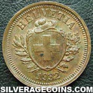1932 B Swiss Bronze Rappen (Obverse)