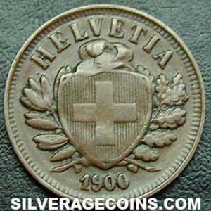 1900 B Swiss Bronze 2 Rappen (light) (Obverse)