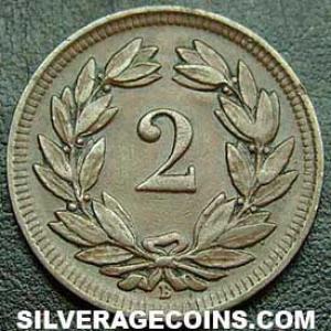 1900 B Swiss Bronze 2 Rappen (light) (Reverse)