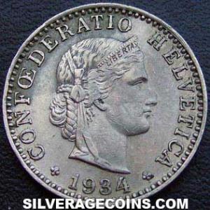 1934 B Swiss 20 Rappen (Obverse)