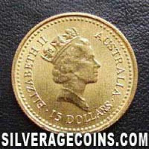1987 Elizabeth II Australian 15 Dollars One 1/10 Ounce Gold Nugget (Obverse)